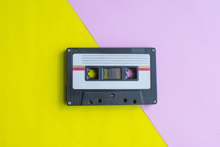 retro of tape cassette on yellow background. soft focus.の写真素材