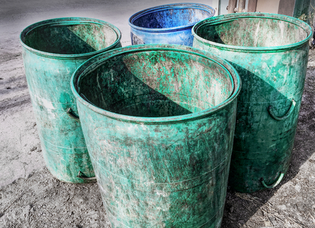 Group of Grungy Plastic Trash Binsの写真素材