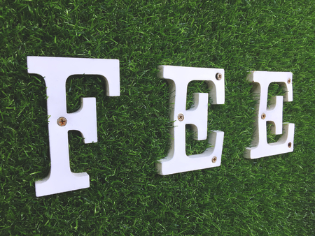White Wooden FEE Text on Artificial Green Grass Wallの写真素材