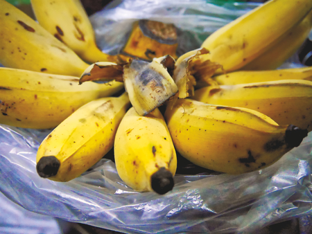 Bunch of Ripe Bananas Partially Eatenの写真素材