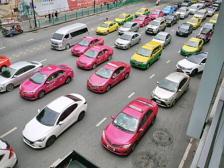 High Angle View of Traffic Jam in Bangkok Thailandのeditorial素材