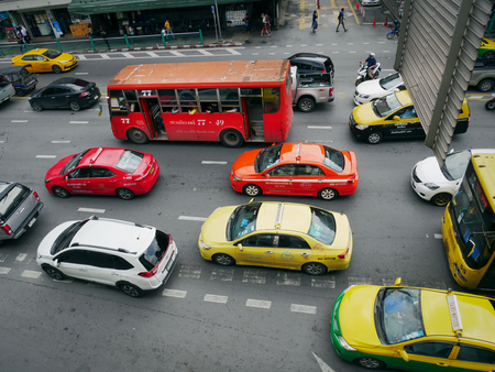 Ratchadamri,Bangkok / Thailand - October 6,2018: High Angle View of Urban Traffic in Bangkokのeditorial素材