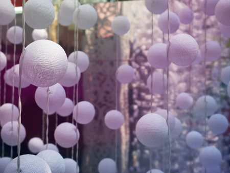 Full Frame Background of Hanging White Decorative Ballsの写真素材