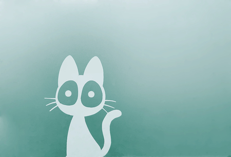 Cute Cat Character Sticker on Green Wallの写真素材