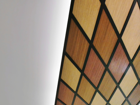 Low Angle View of Illuminated Ceiling with Decorative Wood Board