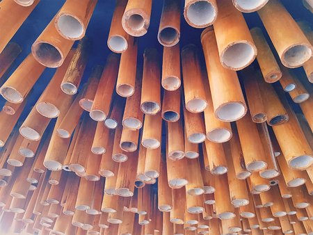 Full Frame Background of Ceiling Decoration with Bamboo Sticksの写真素材