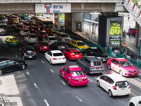 Phayathai, Bangkok / Thailand - December 28, 2019: High Angle View of Traffic Jam Street in Bangkokのeditorial素材