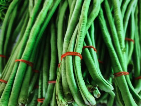 Full Frame Background of Tied Fresh Green Long Peaの写真素材