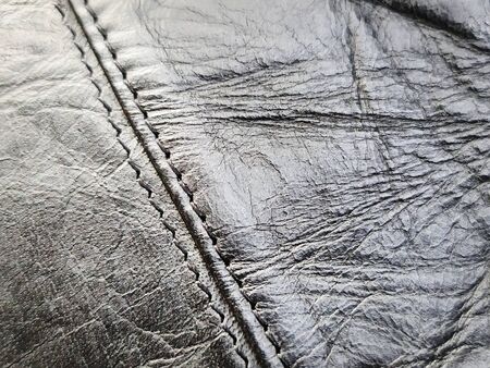 Full Frame Background of Black Stitched Leather Textureの写真素材