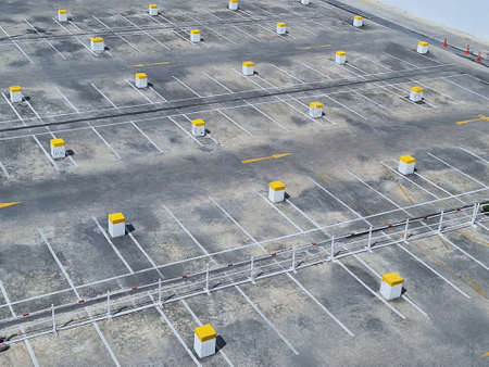 High Angle View of Empty Old Parking Lot