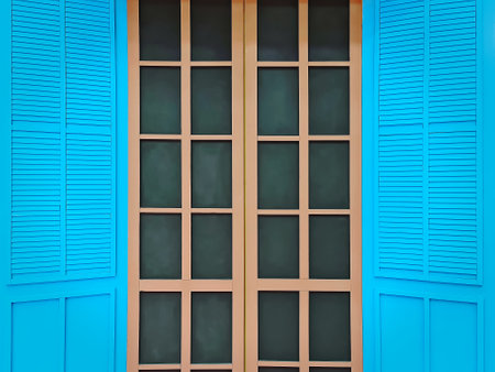 Full Frame Background of Blue Vintage Wooden Doorの写真素材
