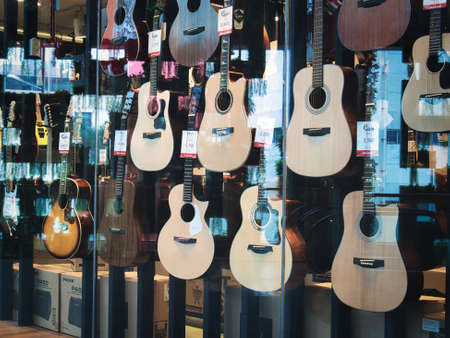 Rows of Guitars Showing At Music Storeのeditorial素材