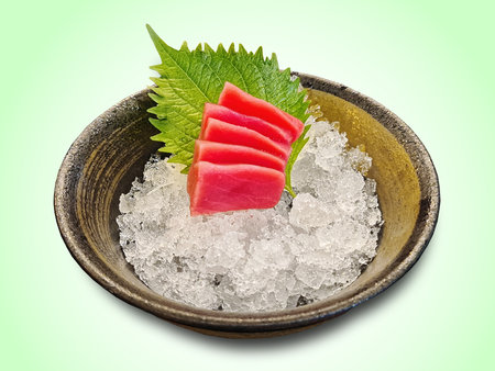 Fresh Tuna Sashimi on Iced Bowlの写真素材