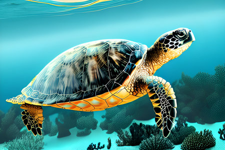 AI generated Sea Turtle Swimming Underwater in the Seaの素材