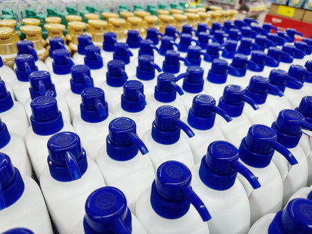 High Angle View of Shampoo Bottles for Sale at Storeの写真素材