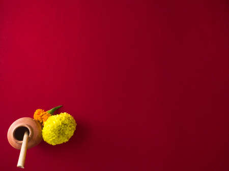 bengali hindu festival saraswati puja and vasant panchami. symbolic concept with copy space. ink pot...
