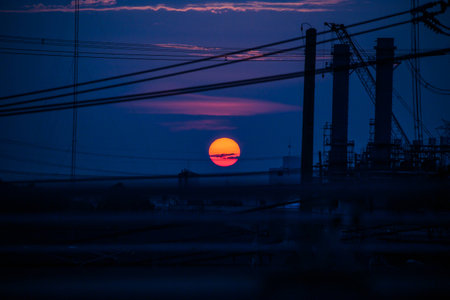 The evening sun with beautiful light blue の写真素材