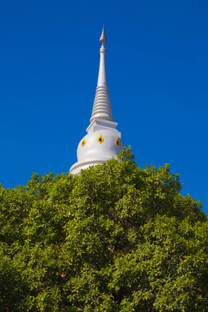 Thailand, Bangkok  dhammamongkol temple blue sky and the ancient pagodaの写真素材