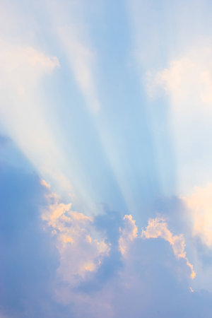 Sky with sun and clouds  Sun rays の写真素材