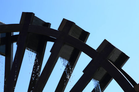 waterwheel   in suphanburi province, thailandの写真素材