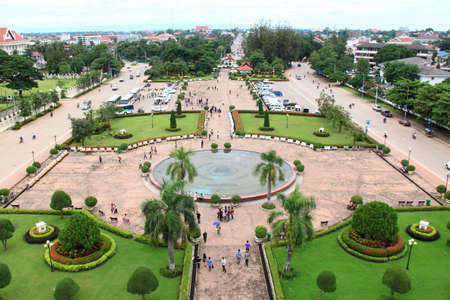 Vientiane cityscape, high angle view from the capital of Laos のeditorial素材