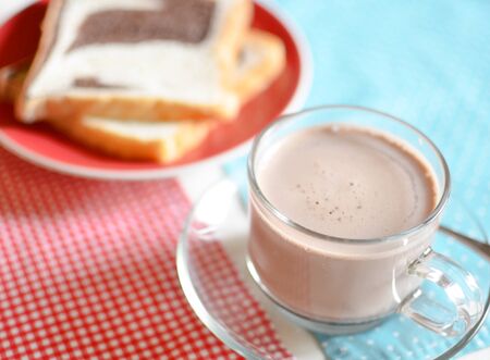 sheet of Bread  and Hot cocoaの写真素材