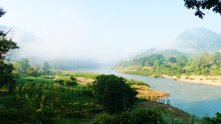 Landscape of moei river Thai -Myanmarの写真素材