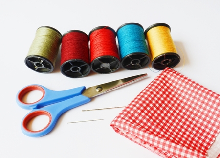 Sewing tools and colored tapeの写真素材