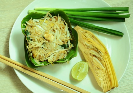 Fried rice noodle with porkの写真素材