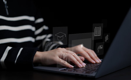 Woman or student using computer for Elearning, Education online, Internet Technology Webinar, Online...
