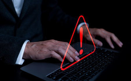 Warning alert system concept, system hacked on computer network, data breach cybersecurity vulnerability, cybercrime and virus, Malicious software, compromised information, illegal connection, fraud,の写真素材