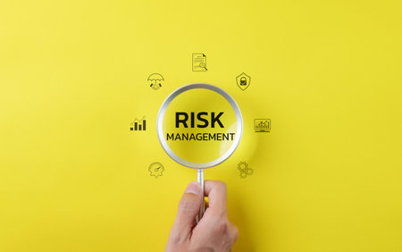 Magnifying glass with word risk management. Risk analysis in Business or finance and assessment for business investment. forecasting evaluation financial business, Strategy plan, Internet technology,の写真素材