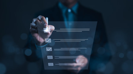 Checklist concept. Document management system, DMS. Assessment form, questionnaire, clipboard...