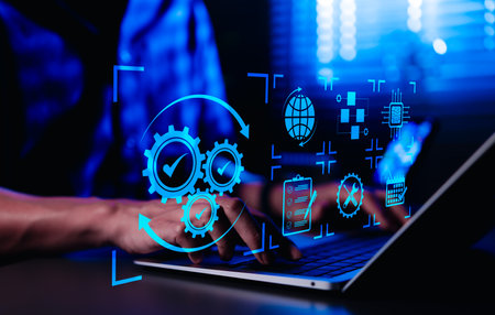 Automation concept. Business Process Automation and Optimization. Professional working with digital...