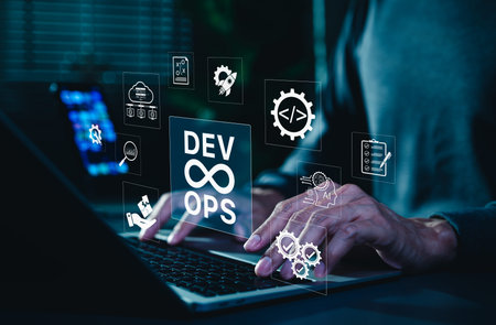 DevOps and software automation concept showing continuous integration, deployment, and AI-driven...