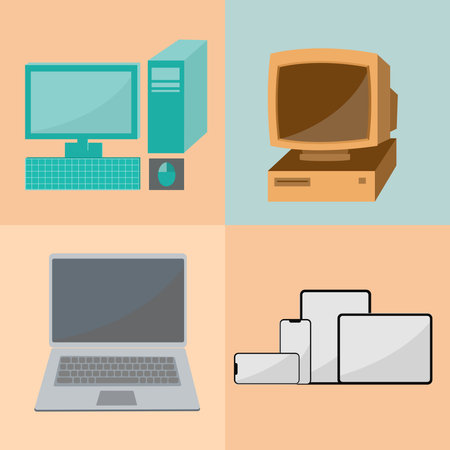Flat design modern vector illustration icons set of computer, laptop, monitor, mouse, keyboard.の写真素材