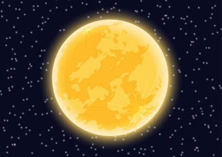 full moon vector on starry sky, full moon on dark night space sky background with stars,のイラスト素材