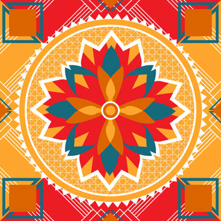 vector flower colorful art design,Vector geometric shapes pattern,geometric seamless pattern in traditional style,のイラスト素材