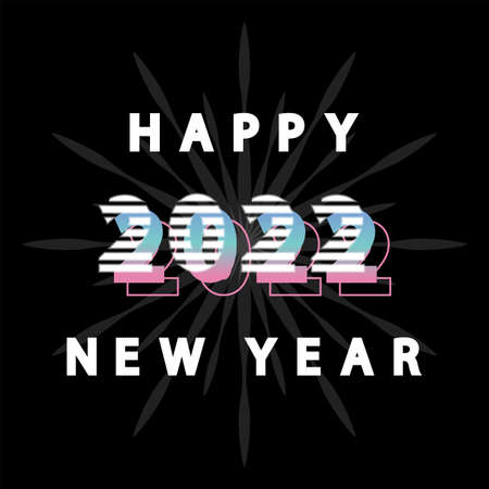 Happy New Year 2022 text design,Brochure design template, card, banner,design on black background,