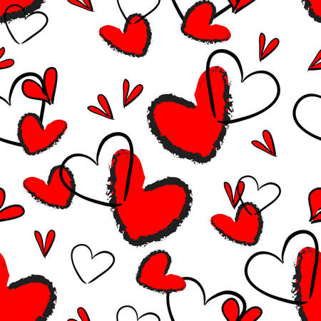 Heart doodles seamless pattern, Love illustration hearts hand drawn background,のイラスト素材
