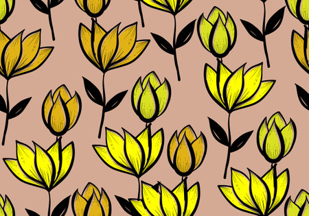 Seamless pattern with floral scribble motifs,Hand drawn with scribble textures and floral elements,Floral scribble vector design for Fashion printing,Wrapping,Backgrounds and Crafts,のイラスト素材