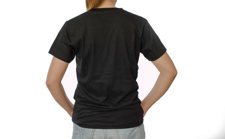 T-shirt design concept - a woman wearing a black t-shirt that was empty.