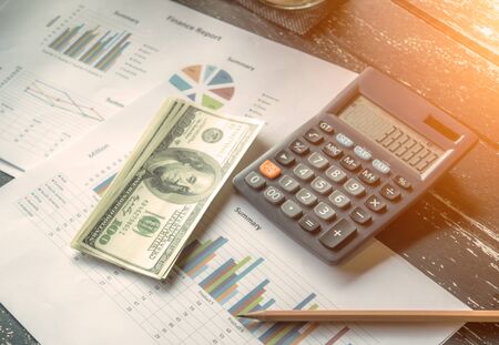 business documents with charts growth, phone and pen. workplace businessman.の写真素材