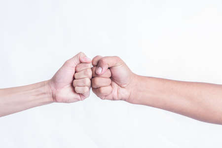 man hand on white backgroundの写真素材