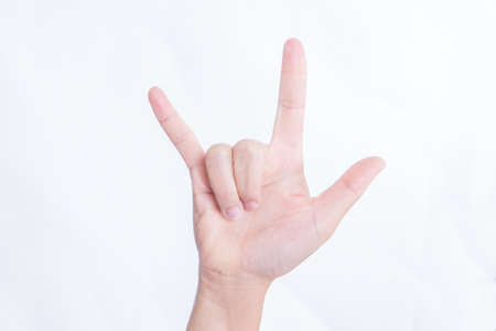 man hand on white backgroundの写真素材