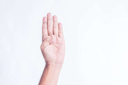 man hand on white backgroundの写真素材
