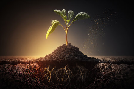 The Sapling are growing from the soil Agriculture plant sowing, growing and sunlightの写真素材