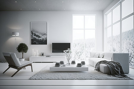 Modern living room in 3D style, beautiful, inviting, relaxing place