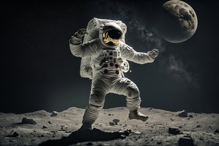 Astronaut in a white space suit on the surface of the moonの写真素材