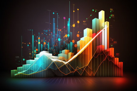 Business market financial charts and graphs 3d renderの写真素材